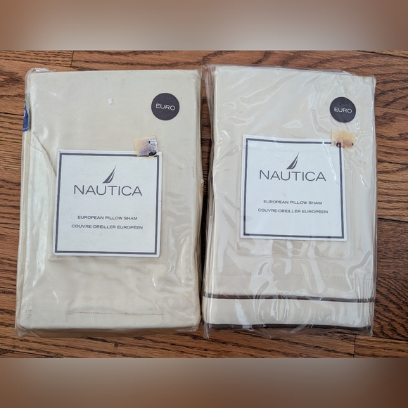 Lot of 2 NEW Nautica Laughlin Plaid Cream Euro CottonPillow Shams NOS RARE HTF